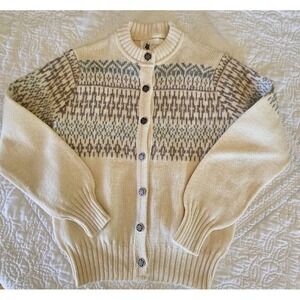Vintage Wool Fair Isle Sweater Winona Knits Minnesota Hand Knit Ivory Size S